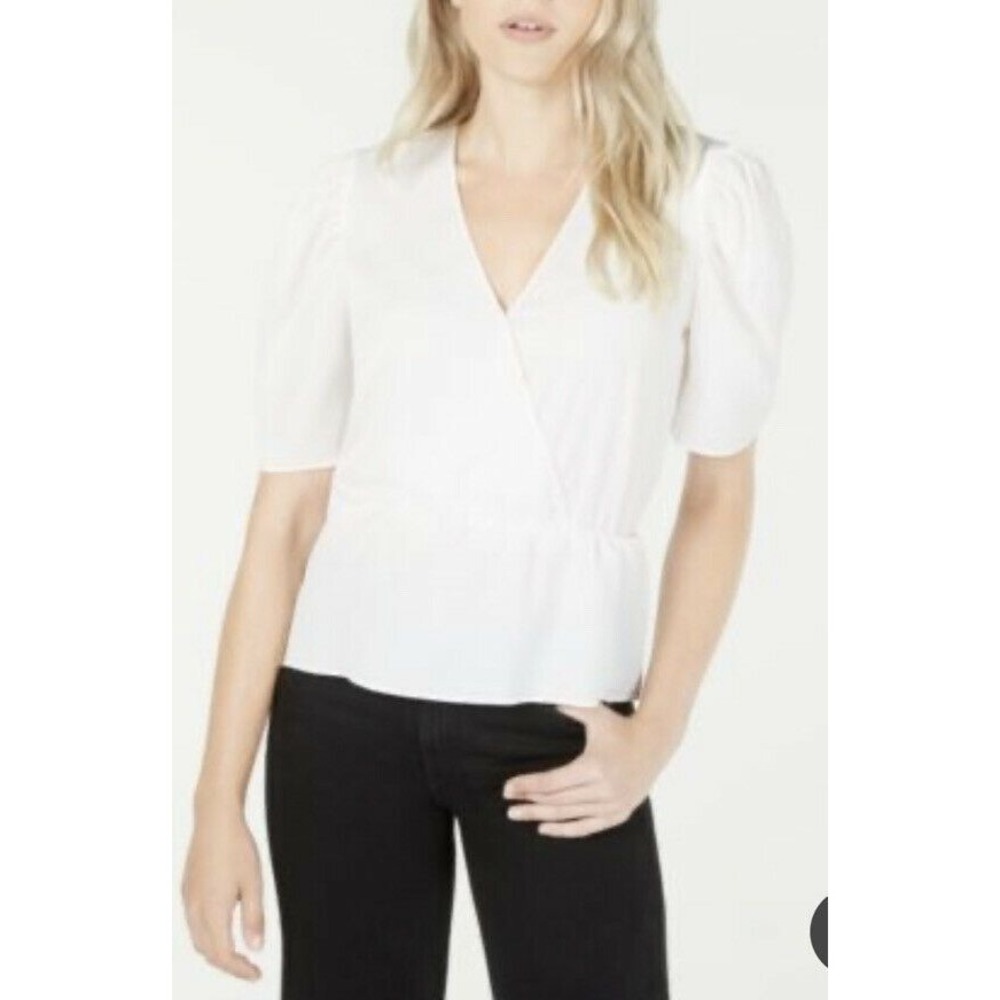 Leyden Women's Short Sleeve Surplice-Neck Puff-Sleeve Top (Ivory, Large)